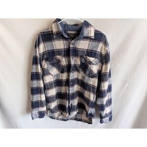 Jachs MFG Heritage Flannel Shirt Mens Large Navy Blue Cream Plaid Button Down